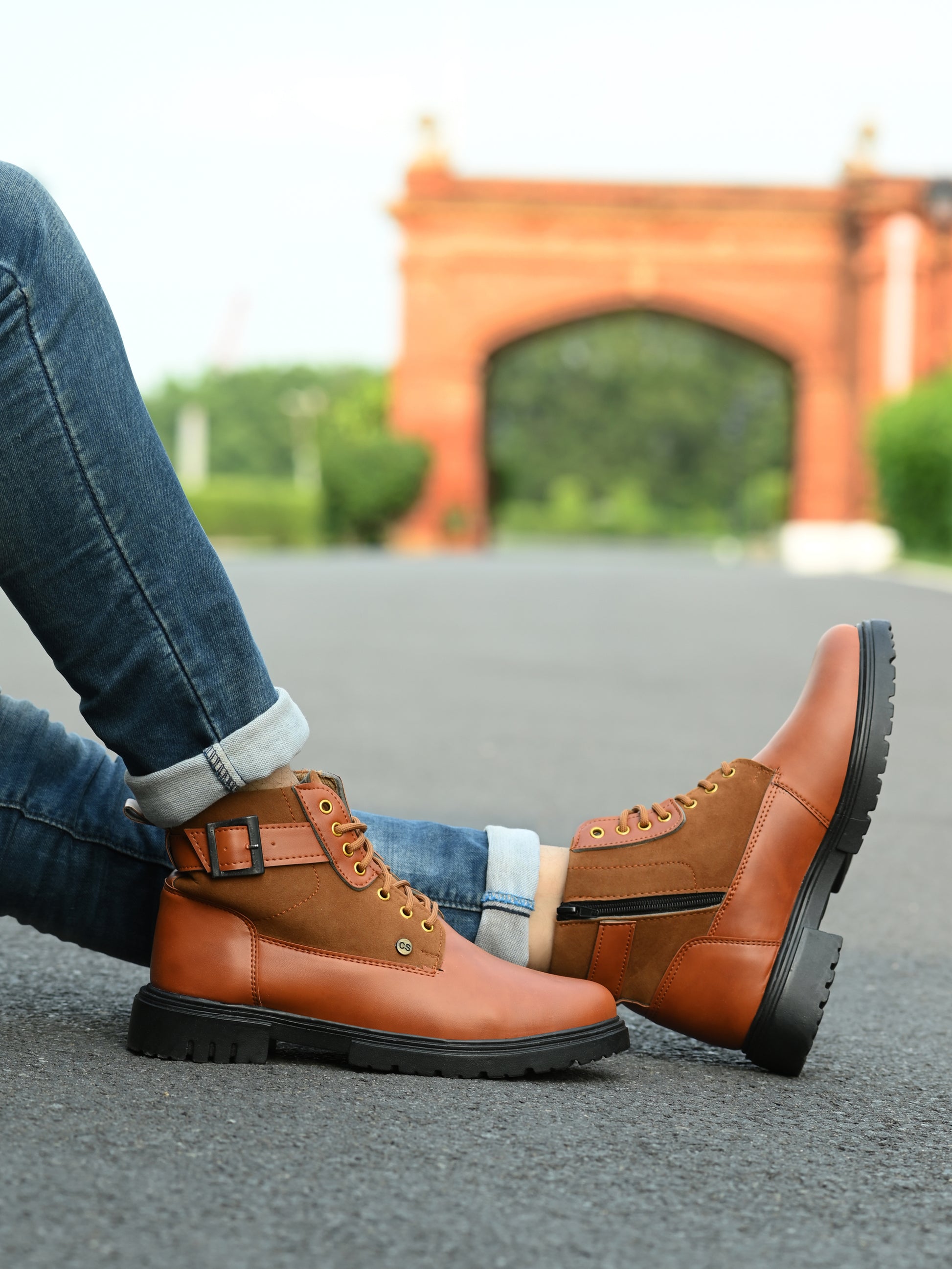 Men's tan casual boots from 18894, showcasing stylish leather footwear with a rugged design and comfortable fit.