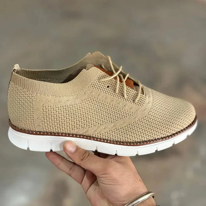 Tan mesh men's casual shoes by 18894, showing breathable fabric and stylish design perfect for everyday wear.