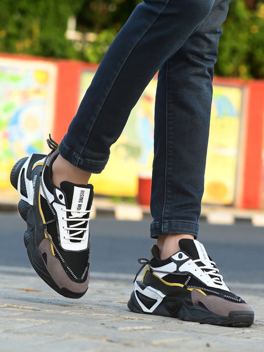 Black flexible leather men's formal shoes by 18894, showing sleek design and polished finish suitable for professional attire.