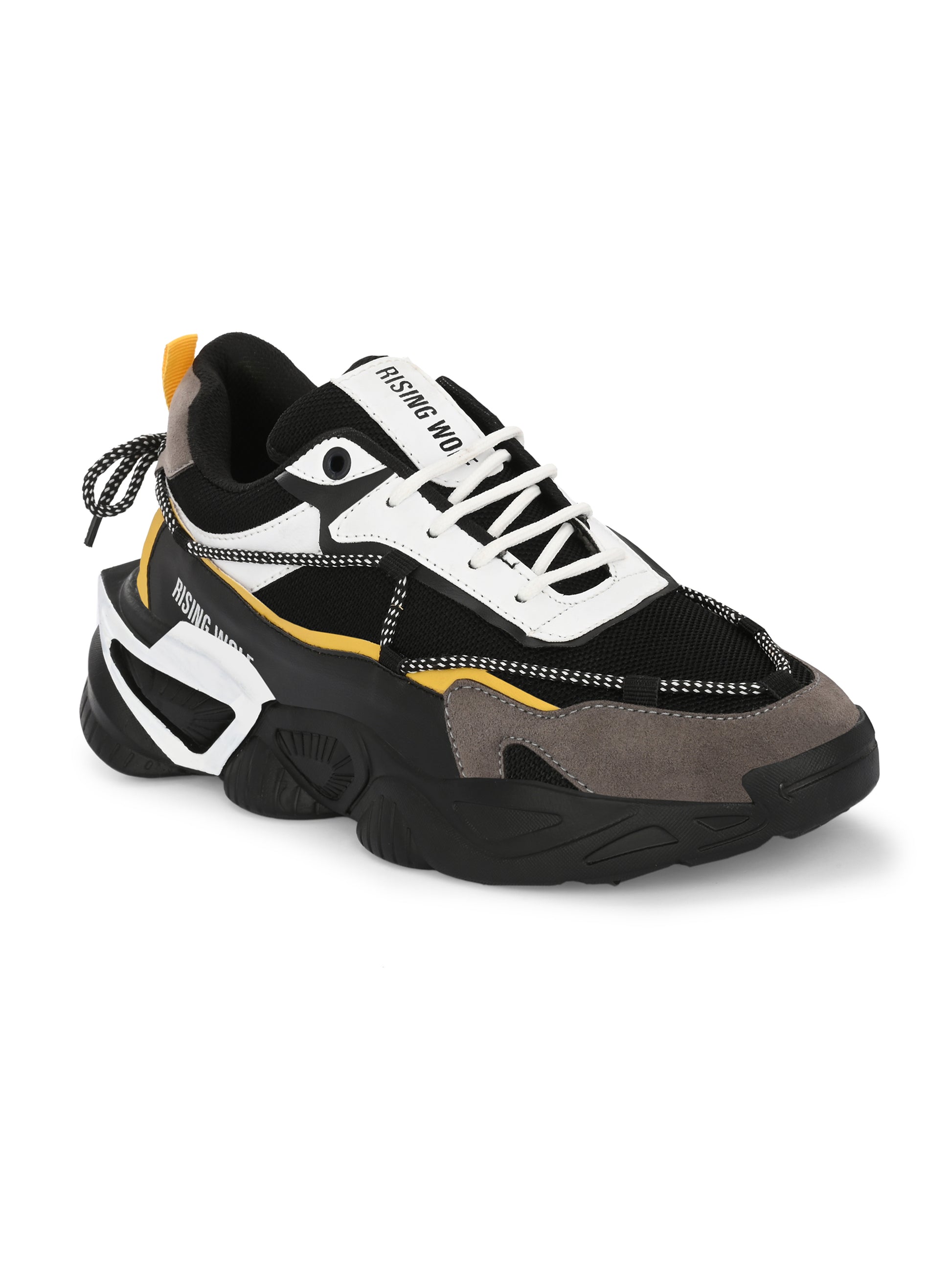 Black flexible leather men's formal shoes by 18894, showcasing sleek design and polished finish.