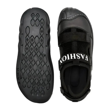 Black leather men's sandal from 18894 with adjustable straps and cushioned sole, ideal for casual summer wear.