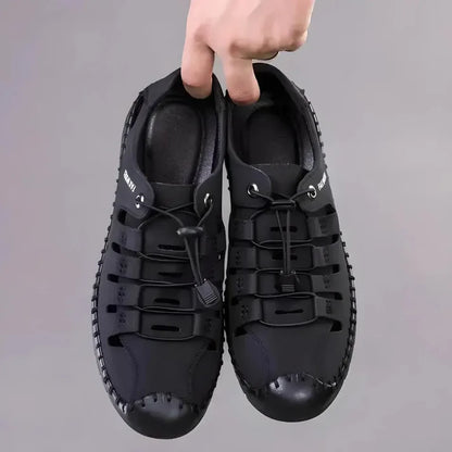 Men's black sandals from 18894 with open toe design and adjustable straps, ideal for casual summer wear.