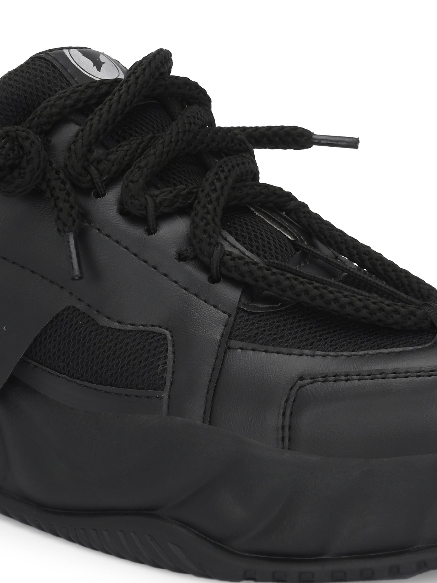 Black men's sports shoes by 18894 featuring a sleek athletic design and breathable mesh material for active wear.