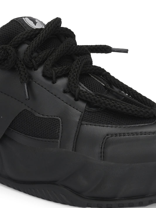 Black men's sports shoes by 18894 featuring a sleek athletic design and breathable mesh material for active wear.