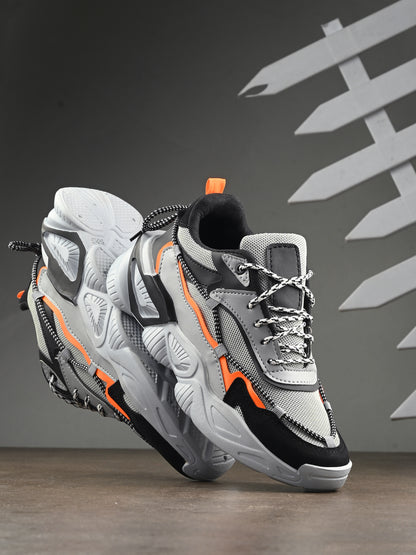Grey men's sports shoes by 18894 with breathable mesh design and cushioned soles for comfortable athletic wear.