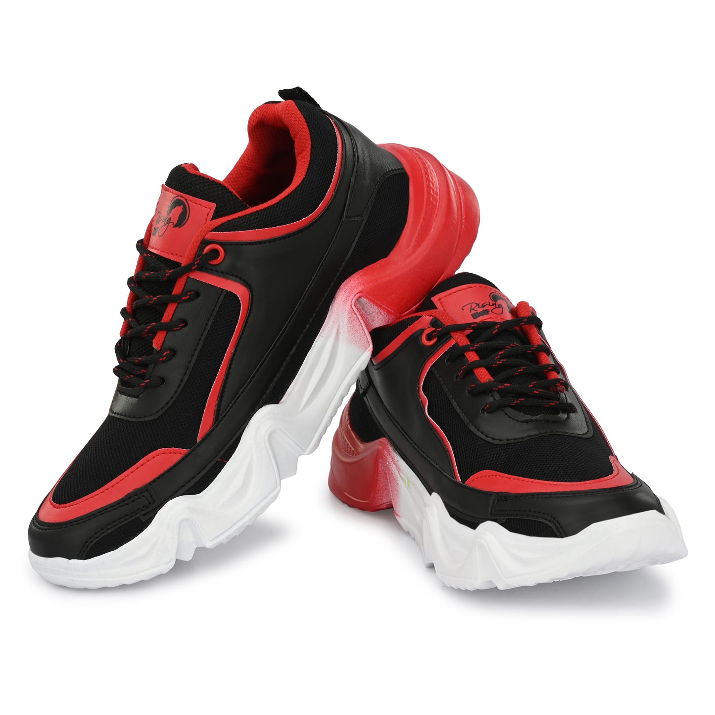 Red men's sports shoes by 18894 featuring a sleek design and athletic sole for active wear and sports activities.