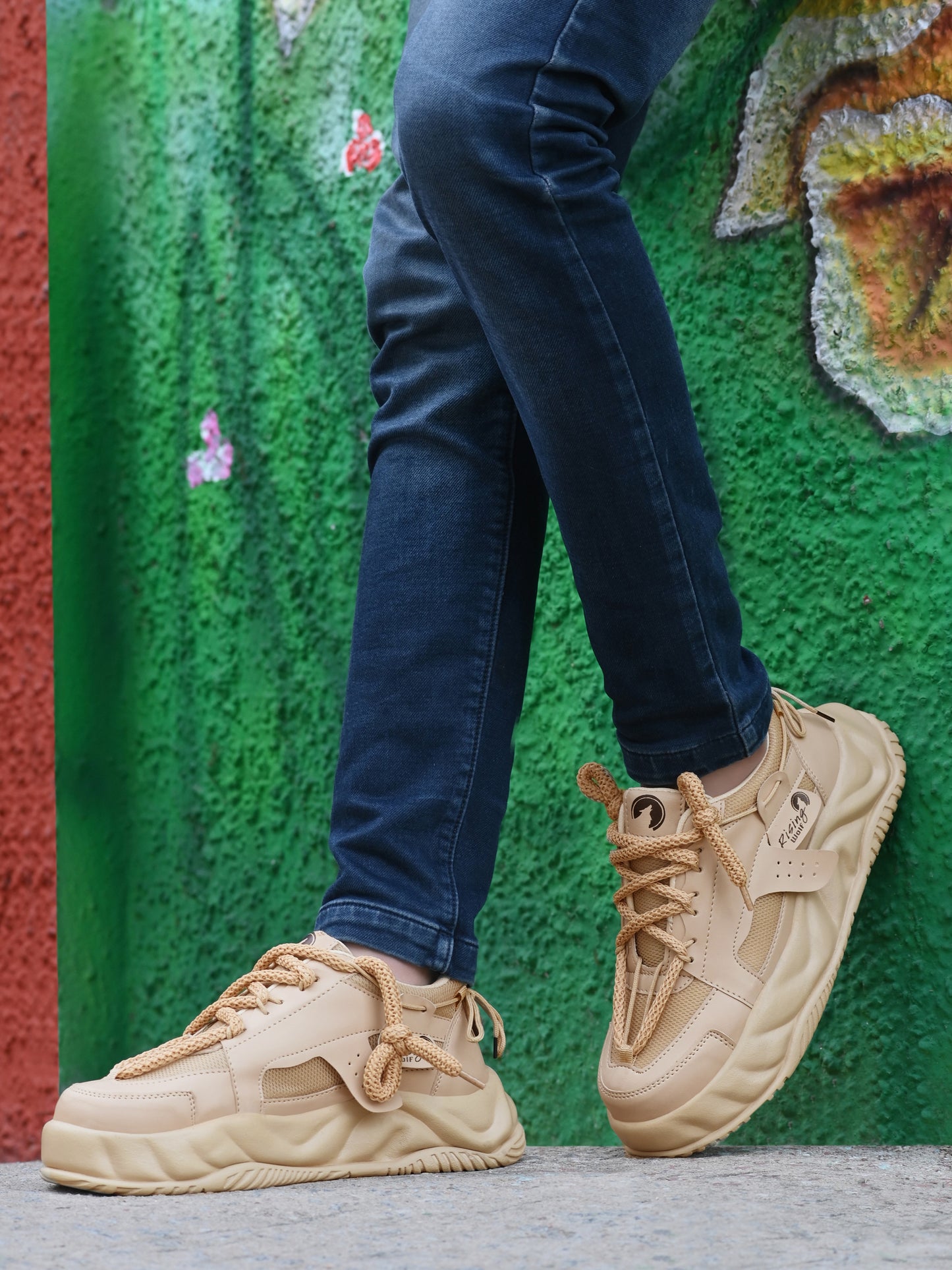 Tan men's sports shoes from 18894 with breathable mesh and cushioned soles, ideal for active wear and athletic activities.