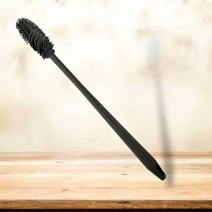 Kitchen4U silicone long handle bottle cleaning brush for baby bottles, water bottles, vases, and glassware in grey.