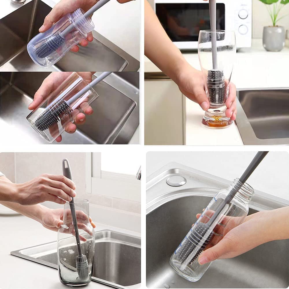 Kitchen4U premium silicone cleaning brush and 1L frosty fridge water bottle in assorted colors, part of kitchen tool set.