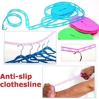 Wukusy 190-meter nylon clothesline with hooks for indoor and outdoor drying, durable fiber rope for home clothes drying.