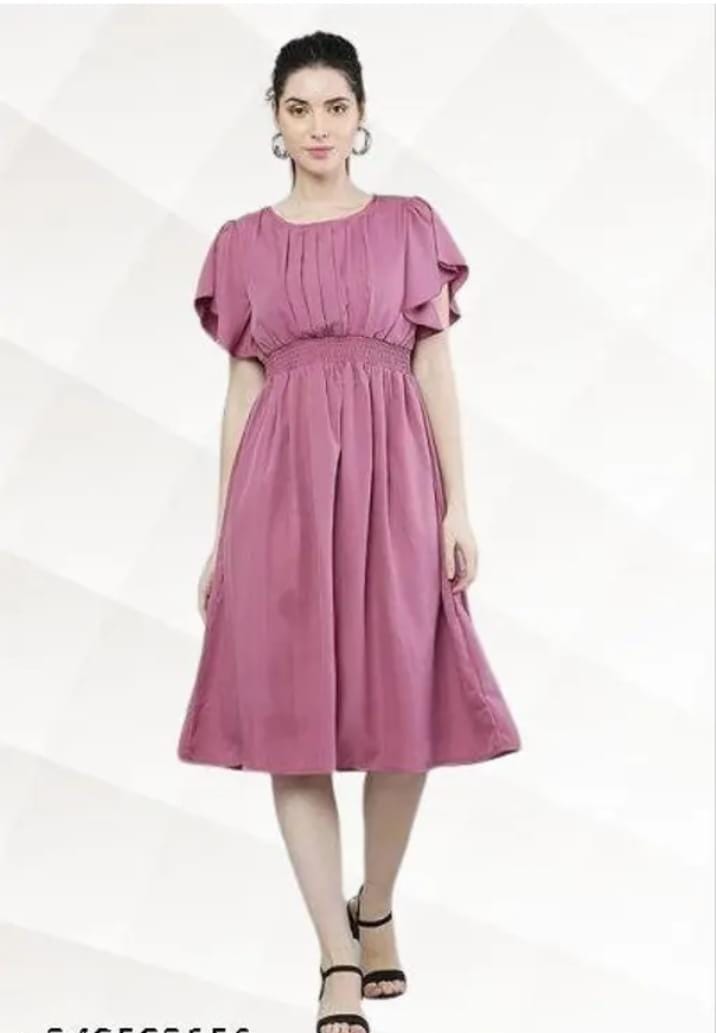 Women’s pink solid viscose rayon fit and flare gown, free size, stylish and comfortable, perfect for casual or semi-formal wear.