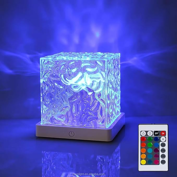 USB portable night lamp with dynamic water ripple projection, ideal for home decor and camping lighting from 19202.