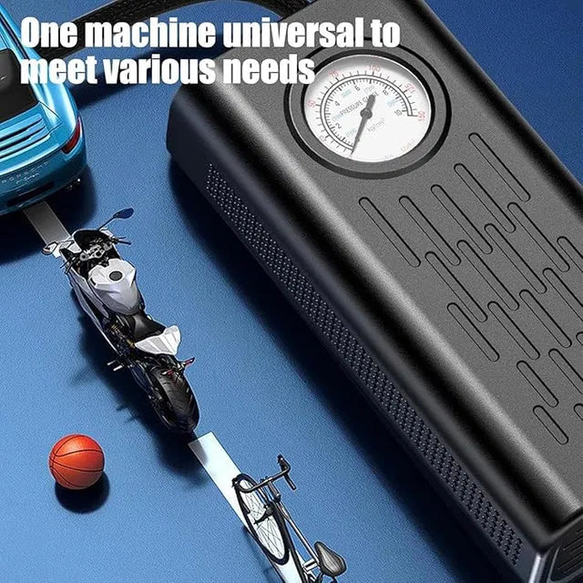 Portable air compressor for tires from 19202, included in a car tyre puncture repair tool kit, used for inflating car tires.