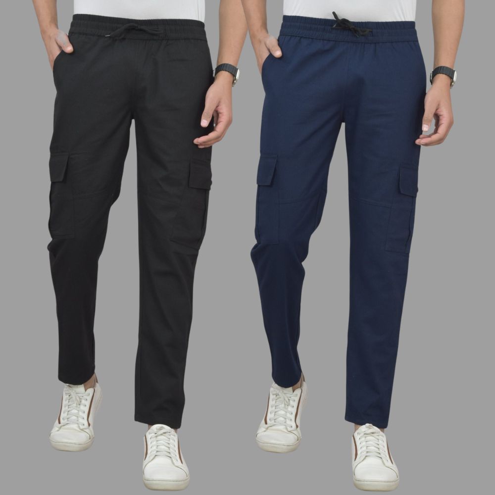 Multicolor men's track pants from 19203, pack of 2, with cargo pockets and athletic fit for casual wear.