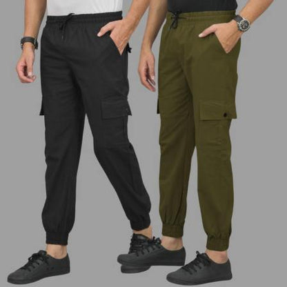 Multicolor men's track pants from 19203, casual cargos pack of 2 with relaxed fit and adjustable waist for everyday wear.