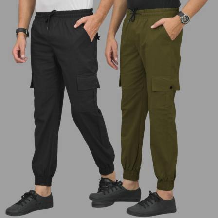 Multicolor men's track pants from 19203, casual cargos pack of 2 with relaxed fit and adjustable waist for everyday wear.