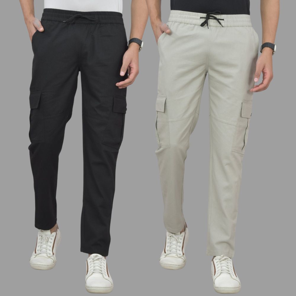 Multicolor men's track pants from 19203, pack of 2, comfortable cargo style with elastic waistband and functional pockets.