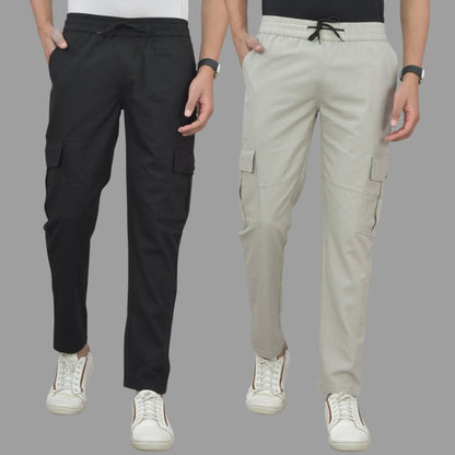 Multicolor men's track pants from 19203, pack of 2, comfortable cargo style with elastic waistband and functional pockets.