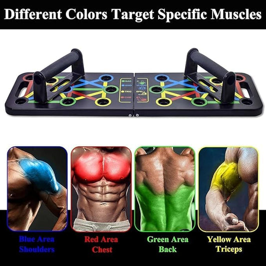 Multicolor 15-in-1 pushup board from 19226, designed for home workouts, strength training, and fitness with ergonomic, durable build.