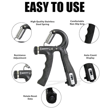 Black 19226 professional hand gripper for men and women, adjustable from 10kg to 60kg, finger exerciser and power grip training tool.