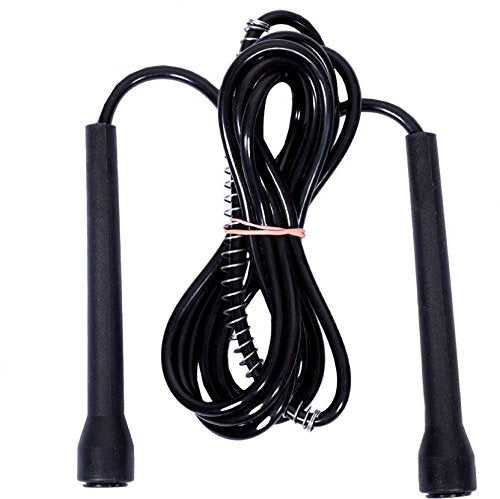 Black premium sports speed skipping rope with multicolor PVC handles, ideal for men, women, boys, and girls.