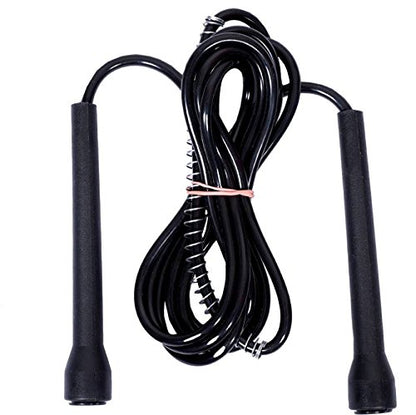 Black premium sports speed skipping rope with multicolor PVC handles, ideal for men, women, boys, and girls.