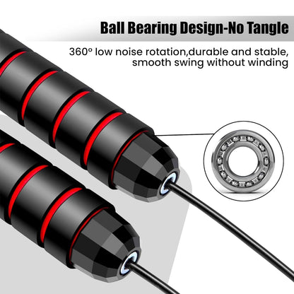 Premium Speed Skipping Rope with black and red PVC handles, multicolor pencil design, suitable for men, women, boys, and girls.