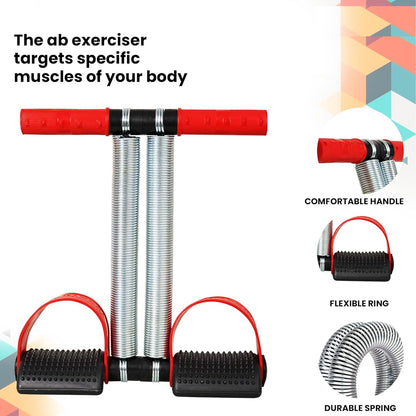 Red and black 19226 double spring tummy trimmer for men and women, designed for abs workouts and waist shaping exercises.