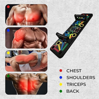 Multicolor 19227 Premium 15-in-1 pushup board for home workouts, showcasing its durable, ergonomic design and versatile exercise stand.