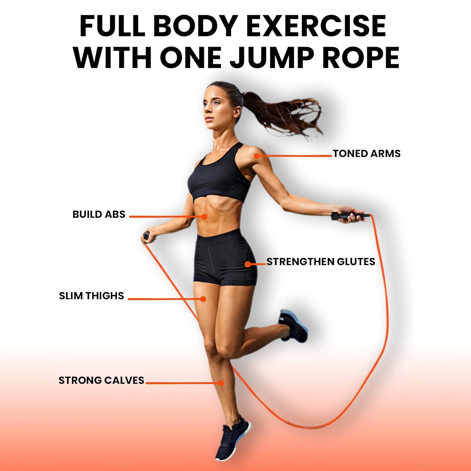 Orange premium sports speed skipping rope with PVC handles, multicolor pencil design for men, women, boys, and girls.