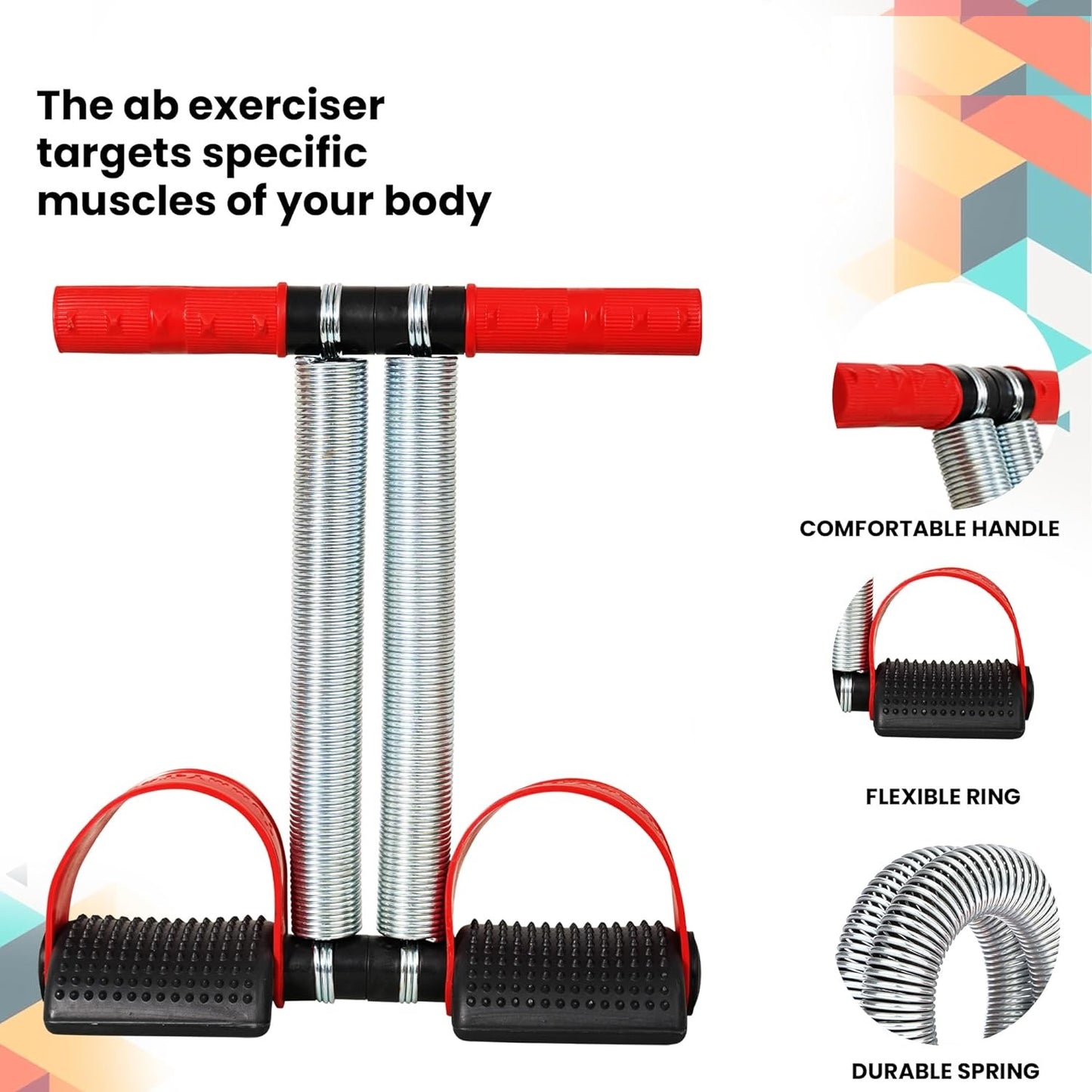 Red and black 19227 Tummy Trimmers with double spring design for abdominal and waist exercises, suitable for men and women.