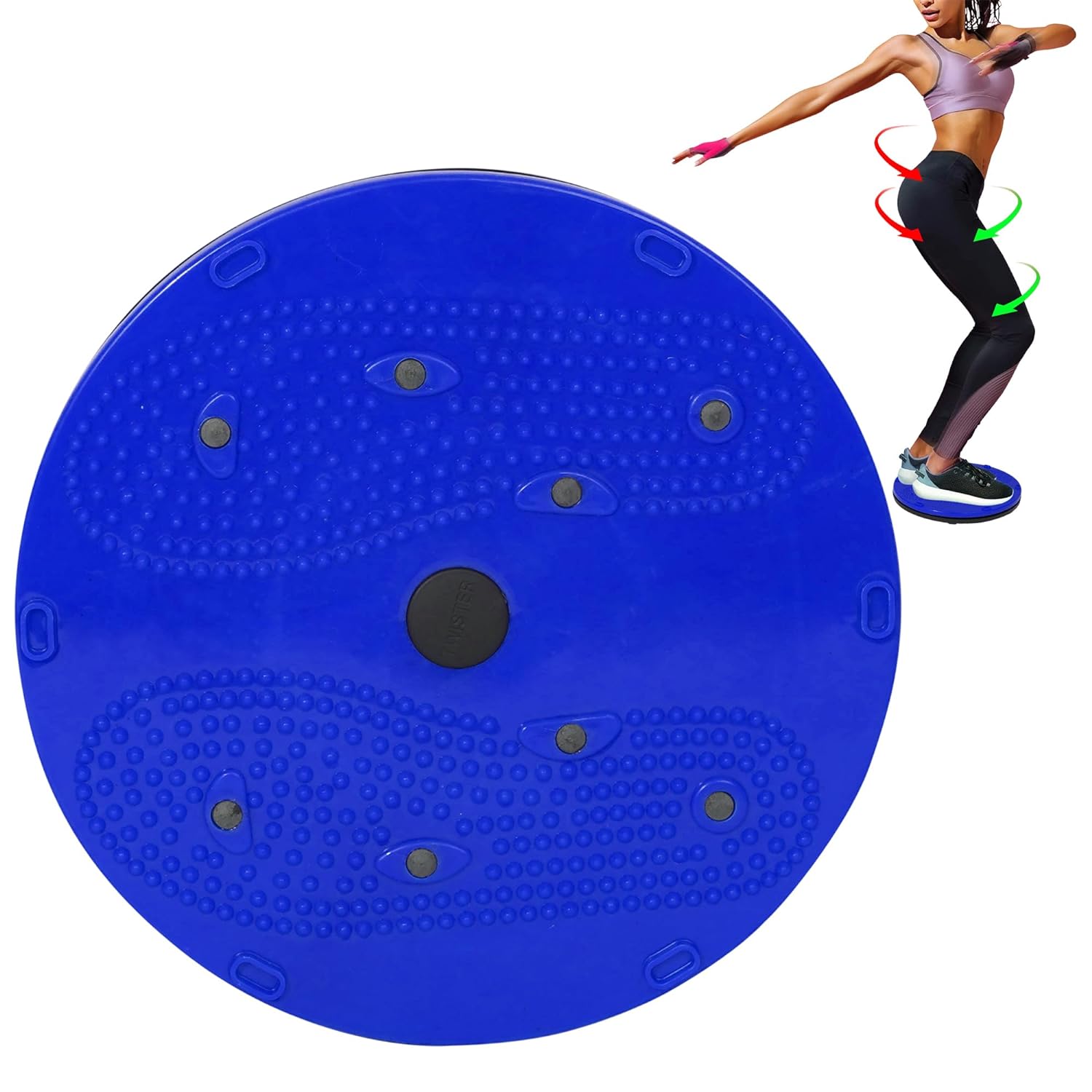 Blue Premium Waist Disc Accupressure Tummy Twister with magnets, reflexology, and 5-in-1 abdominal exercise features.
