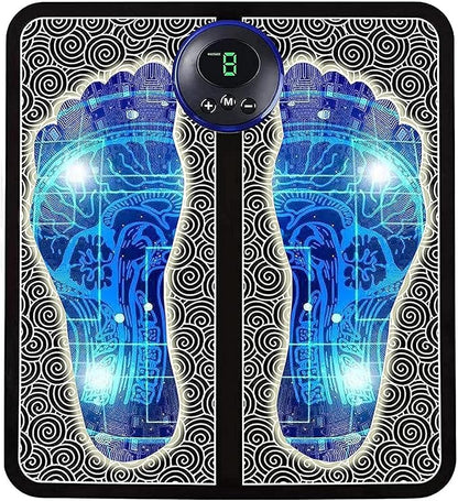 Wireless electric EMS foot massager mat by 19229 providing pain relief and relaxation with multicolor design.