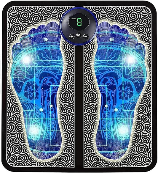 Wireless electric EMS foot massager mat by 19229 providing pain relief and relaxation with multicolor design.