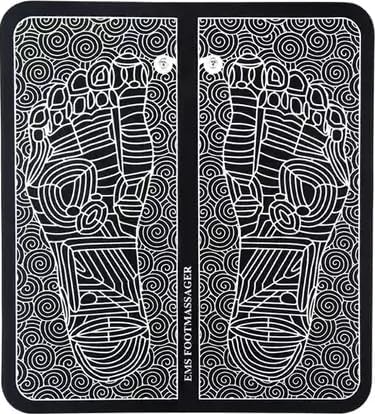 Wireless electric EMS foot massager mat by 19229 providing pain relief and relaxation for tired feet. Multicolor design.