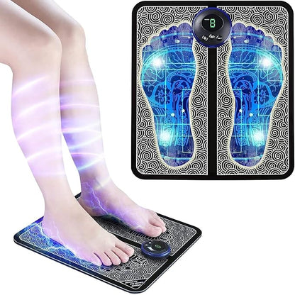 Wireless electric EMS foot massager mat by 19229 for pain relief and relaxation, featuring multicolor design and ergonomic layout.