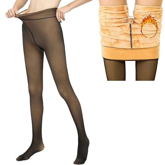 Fleece-lined women’s thermal tights with high waist, opaque and semi-translucent leggings, ideal for cold weather.