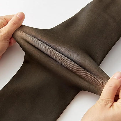 Fleece-lined thermal tights for women, high-waisted opaque leggings, with a semi-translucent appearance and comfortable fit.