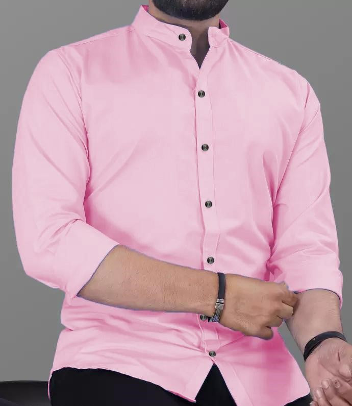 Pink slim fit formal men's shirt from 19306, showing front view with collar and button details.