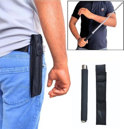 Self defence stick for adults, walking stick and self-defense tool, black portable stick with textured handle.
