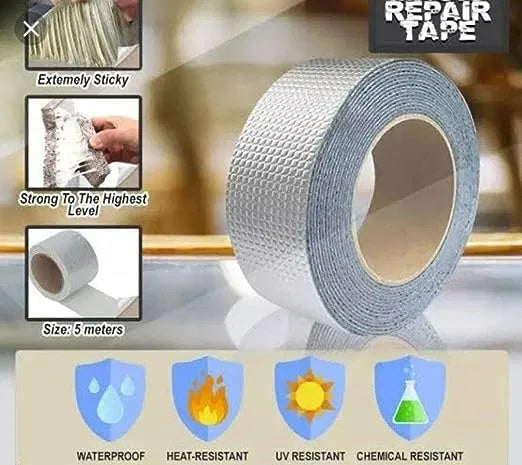 Aluminum foil waterproof adhesive sealant tape by 19357 for pipe and roof leak sealing, flexible and waterproof for water leaks.