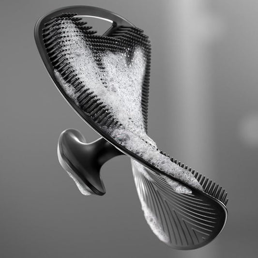 Soft silicone body scrubber for bathing, dead skin removal, reusable shower brush, gentle cleansing for smooth skin.
