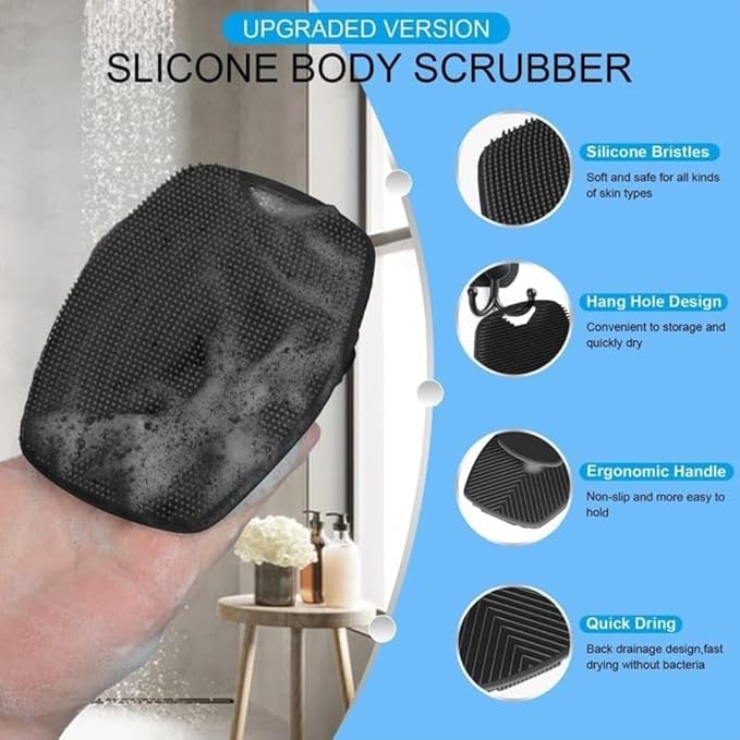 Soft silicone body scrubber for bathing, dead skin remover, reusable shower brush, gentle and effective for cleansing skin.