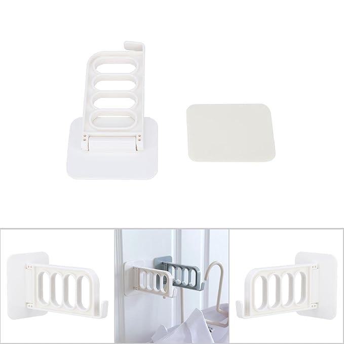 Set of two 19357 clothes drying racks and hangers with adhesive backing for laundry drying and garment hanging.