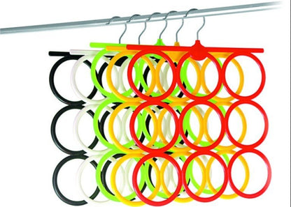 Two multicolor plastic dupatta hangers from brand 19357, designed for hanging dupattas and delicate clothing accessories.