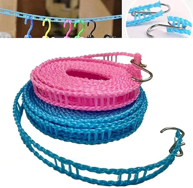Colorful 5-meter windproof nylon clothesline with hooks, ideal for hanging clothes securely and preventing slipping.