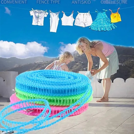 Multicolor windproof nylon clothesline with hooks, 5-meter anti-slip drying rope for laundry drying and clothes hanging.