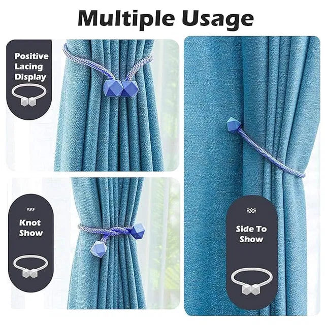 Magnetic curtain tiebacks with colorful beads, 1-piece rope curtain holder clip for securing and decorative window curtains.