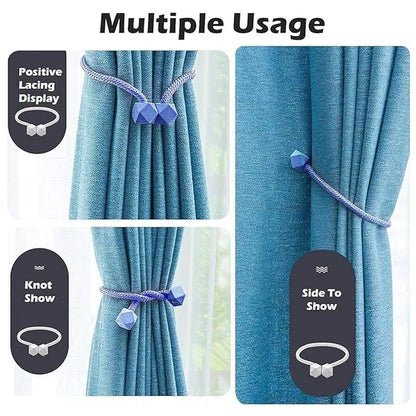 Magnetic curtain tiebacks with colorful beads, 1-piece rope curtain holder clip for securing and decorative window curtains.