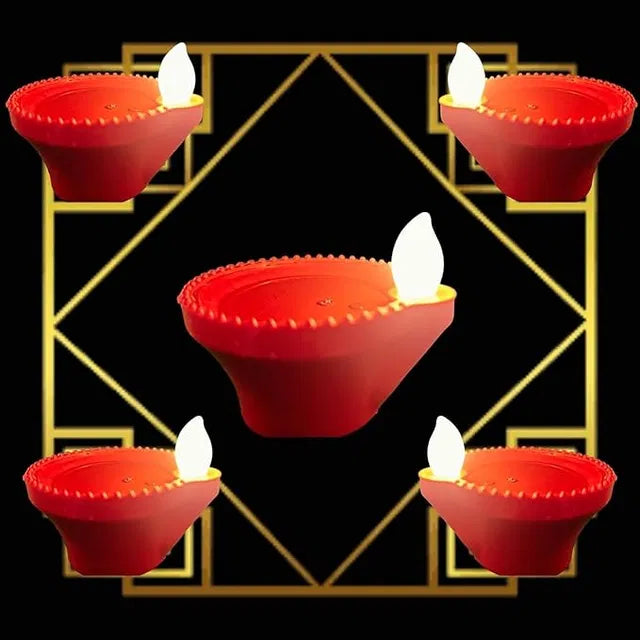Water sensor LED Diya light by 19357, flameless and smokeless warm ambient eco-friendly candle for Diwali, New Year, home, or temple decor.